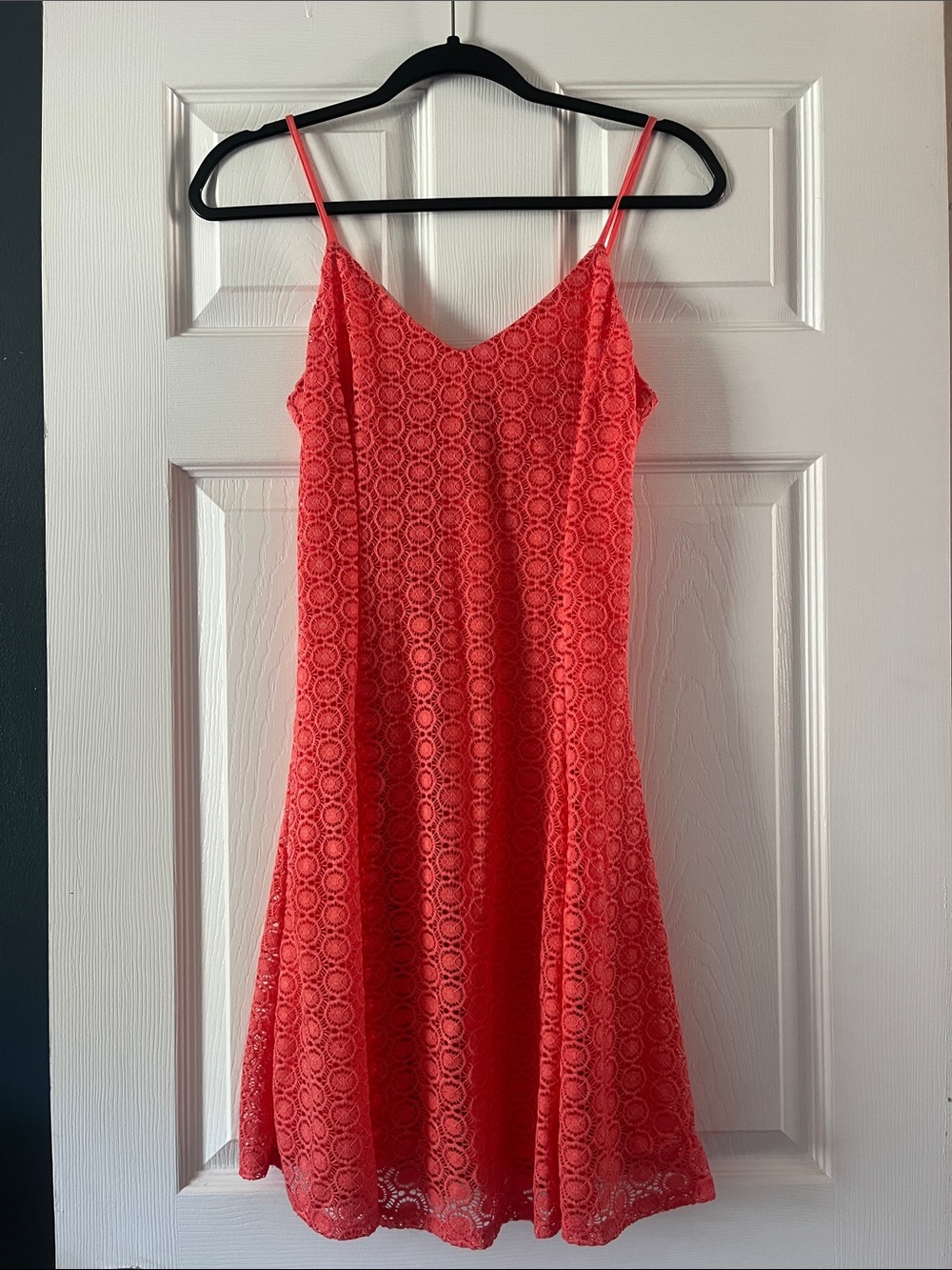 Design Lab Lord & Taylor Coral Lace Spaghetti Strap Mini Dress